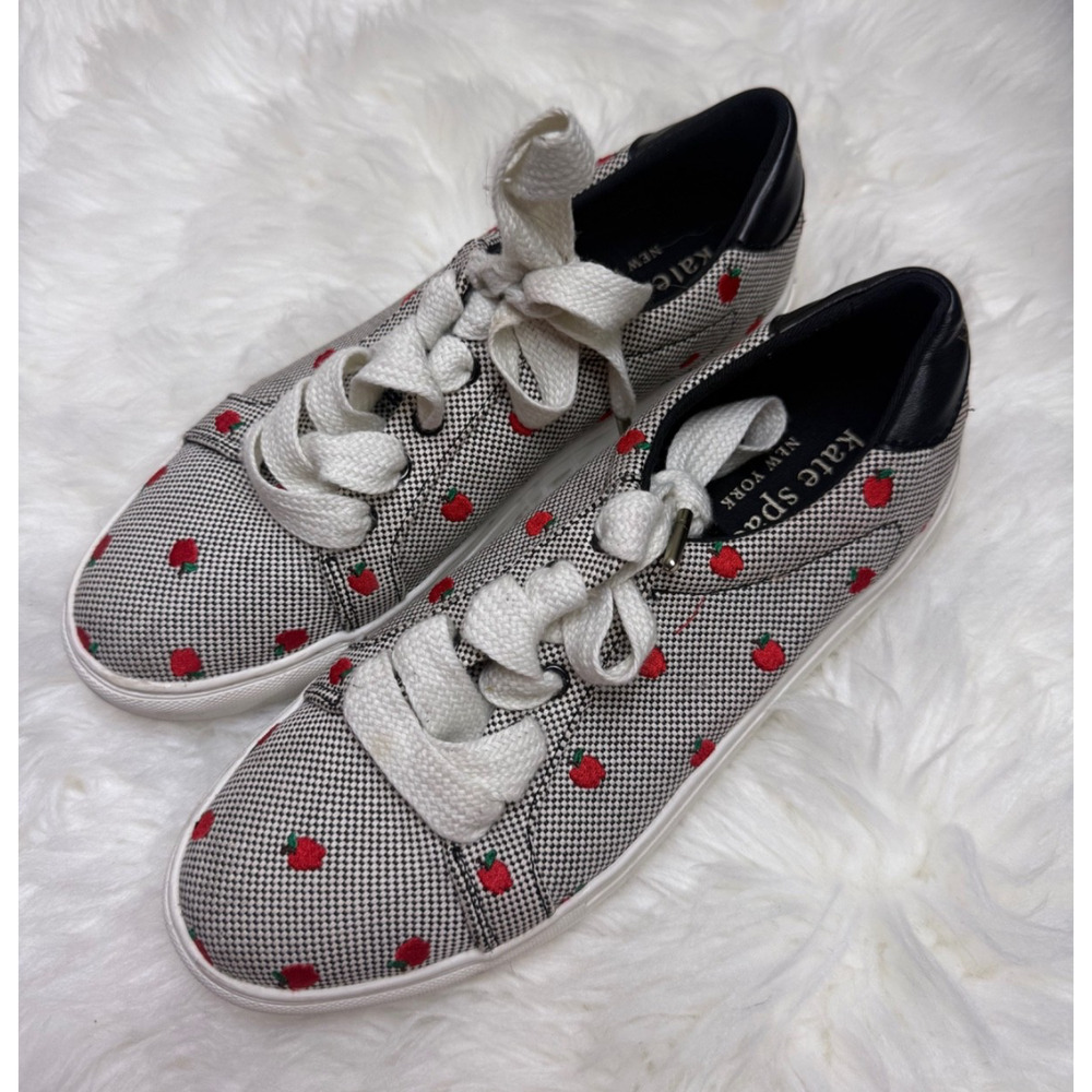Kate Spade Athena 2 Apple Sneakers Embroidered School Teacher Grey Red Size 8